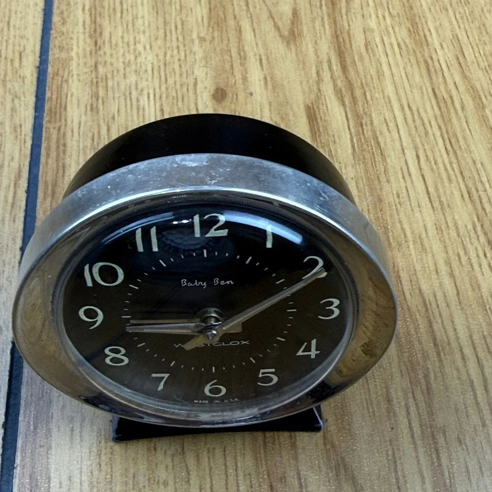 Vintage Westclox Baby Ben Alarm Clock Black Dial Silver‎ Case Made in USA 201895